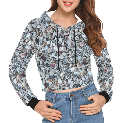 Shells On The Beach 7294 All Over Print Crop Hoodie for Women (Model H22)