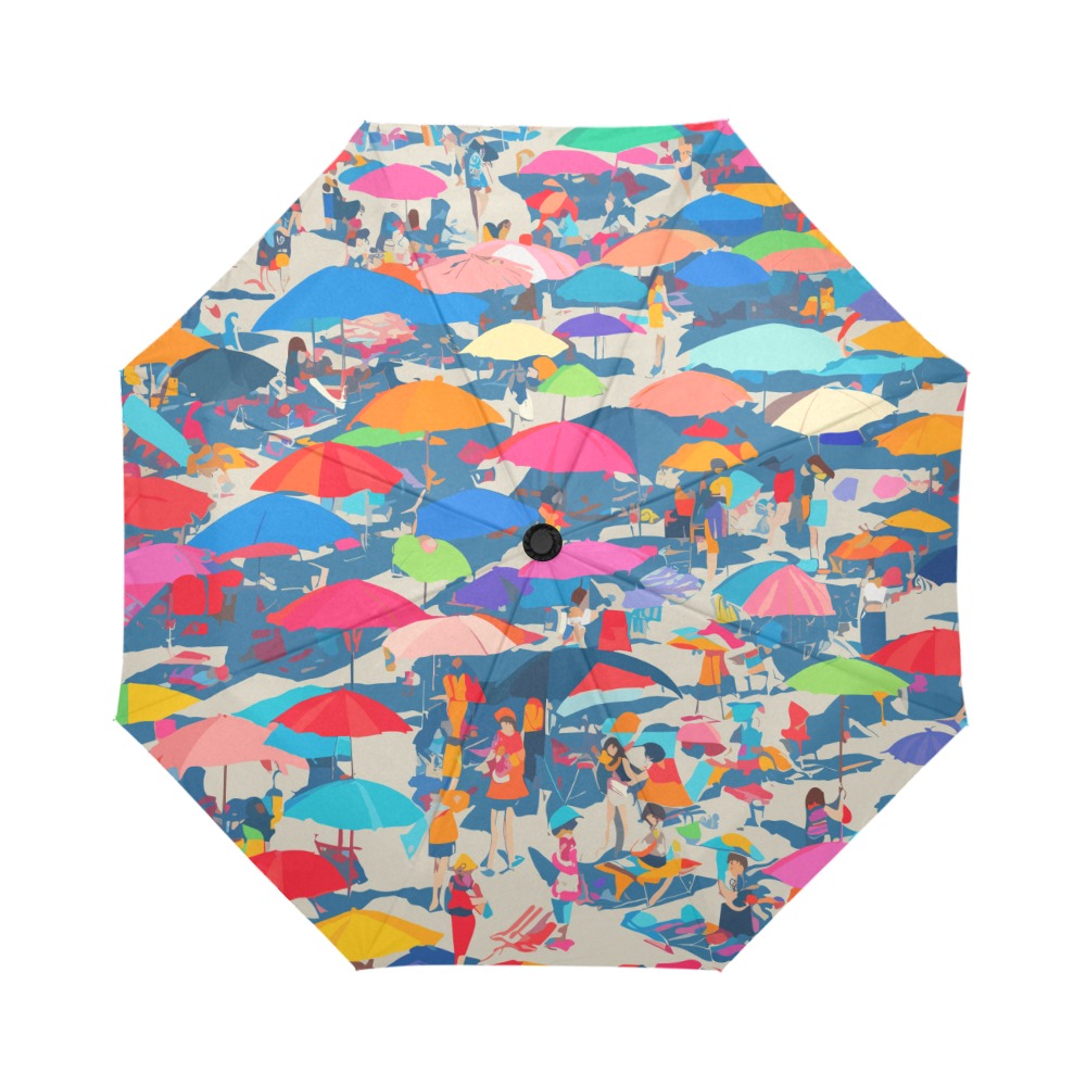 Abstract art of a summer beach, people, umbrellas. Auto-Foldable Umbrella (Model U04)