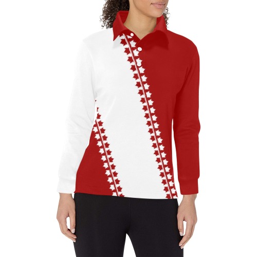 Classic Canada Maple Leaf Golf Shirts Women's Long Sleeve Polo Shirt (Model T73)