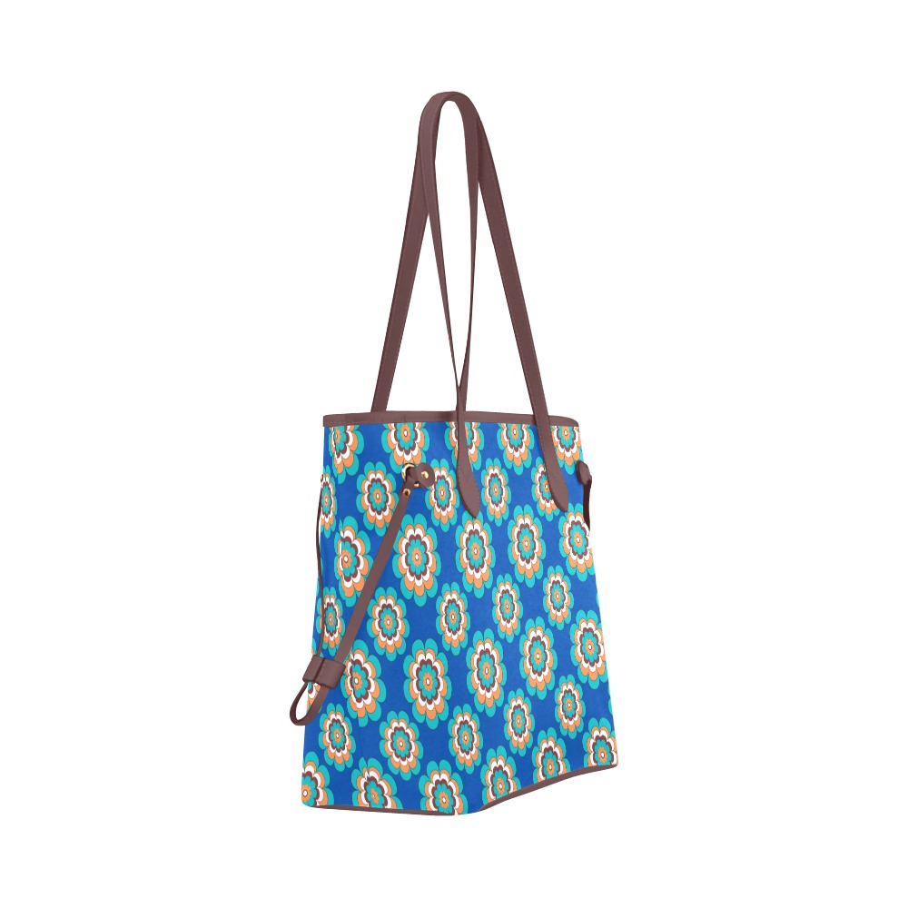 Turquoise Flowers on Blue Clover Canvas Tote Bag (Model 1661)