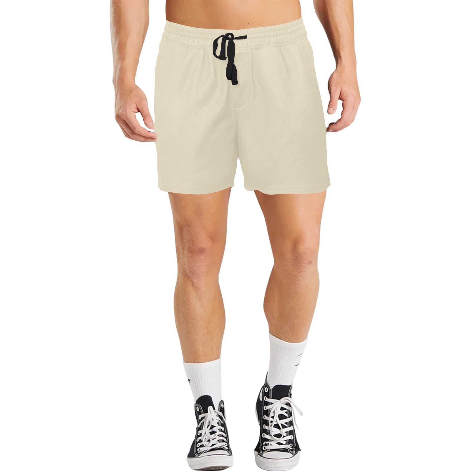 beige bk Men's Mid-Length Casual Shorts (Model L50)