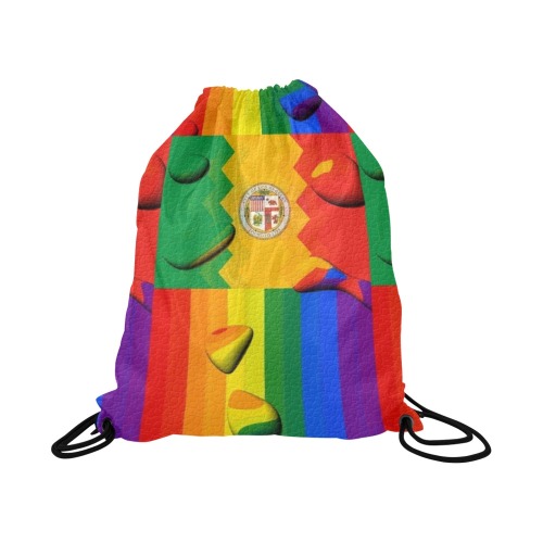 Los Angeles Pride Flag Pop Art by Nico Bielow Large Drawstring Bag Model 1604 (Twin Sides)  16.5"(W) * 19.3"(H)