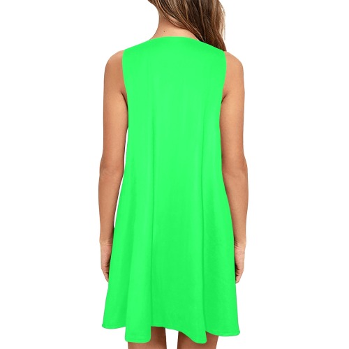 Neon Green Sleeveless A-Line Pocket Dress (Model D57)