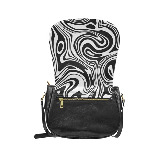 Black and White Marble Classic Saddle Bag/Large (Model 1648)