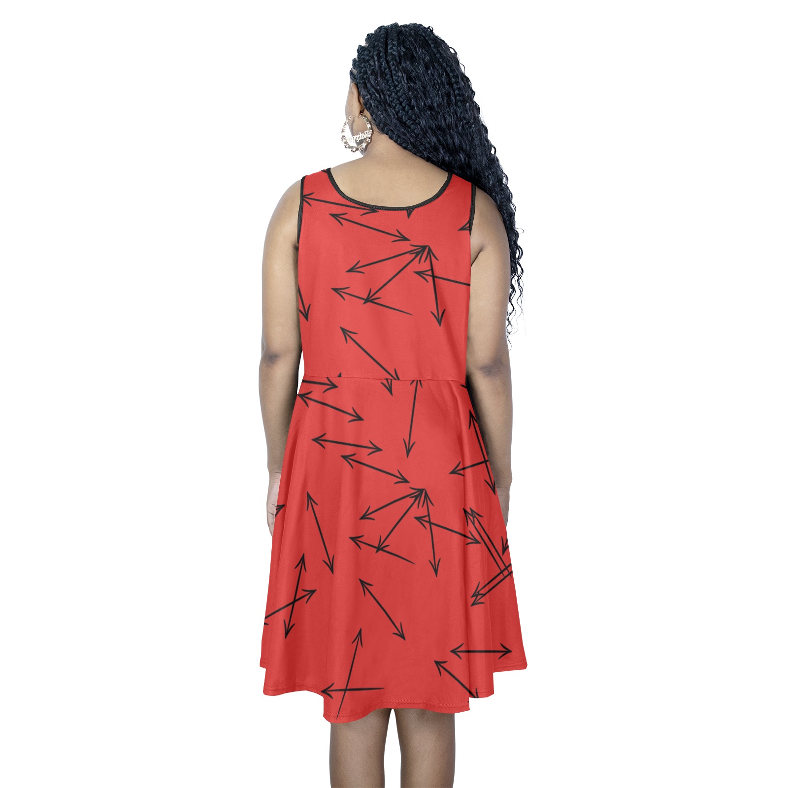 Arrows Every Direction Black/Red Sleeveless Expansion Dress (Model D60)