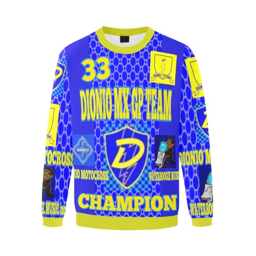 Dionio -  Motorcross MX GP Team Jersey #33 (Blue & Yellow) Men's Oversized Fleece Crew Sweatshirt (Model H18)
