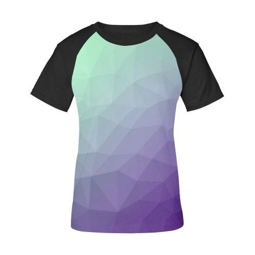 Purple green ombre gradient geometric mesh pattern Women's Raglan T-Shirt/Front Printing (Model T62)