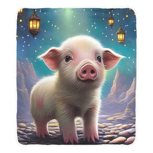 Baby Pig Pom Pom Fringe Blanket 60"x80"