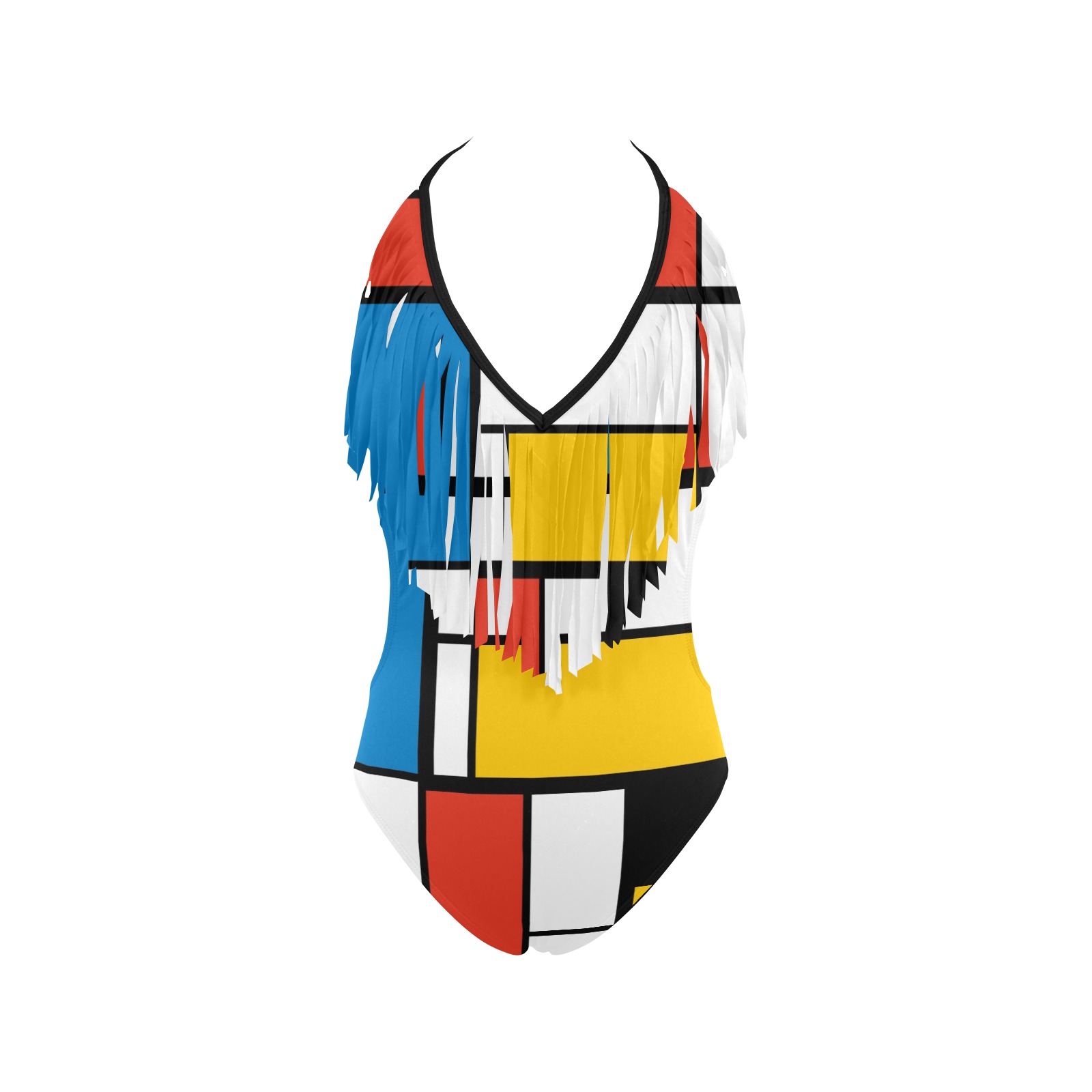Mondrian De Stijl Modern Women's Fringe Swimsuit (Model S32)