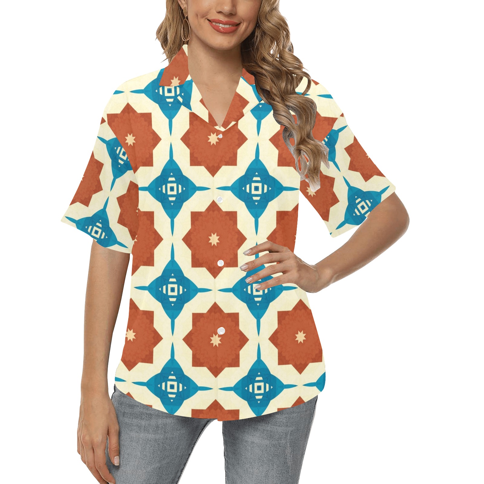 Cool Colorful Floral Abstract All Over Print Hawaiian Shirt for Women (Model T58)