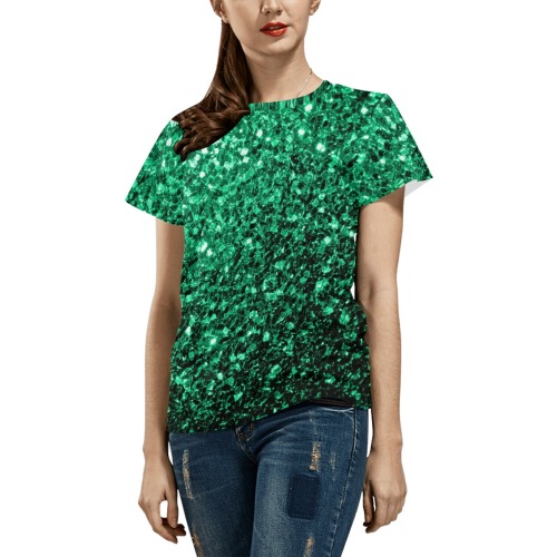 Emerald green glitters faux sparkles glamorous bling fashion for her All Over Print T-Shirt for Women (USA Size) (Model T40)