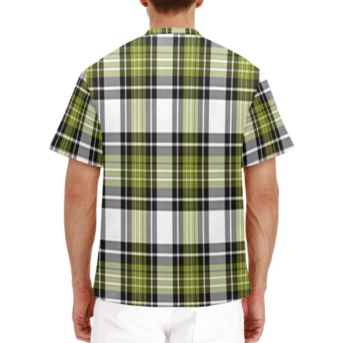 Olive Green Black Plaid Men's Henley T-Shirt (Model T75)