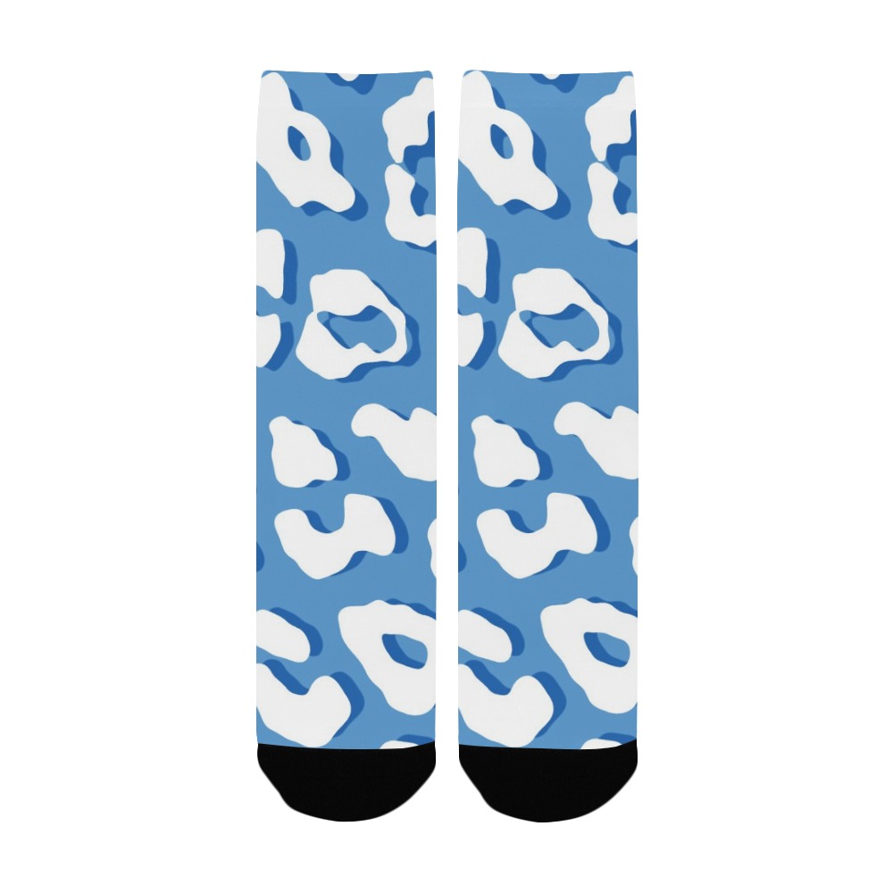 White Leopard Print Blue Women's Custom Socks