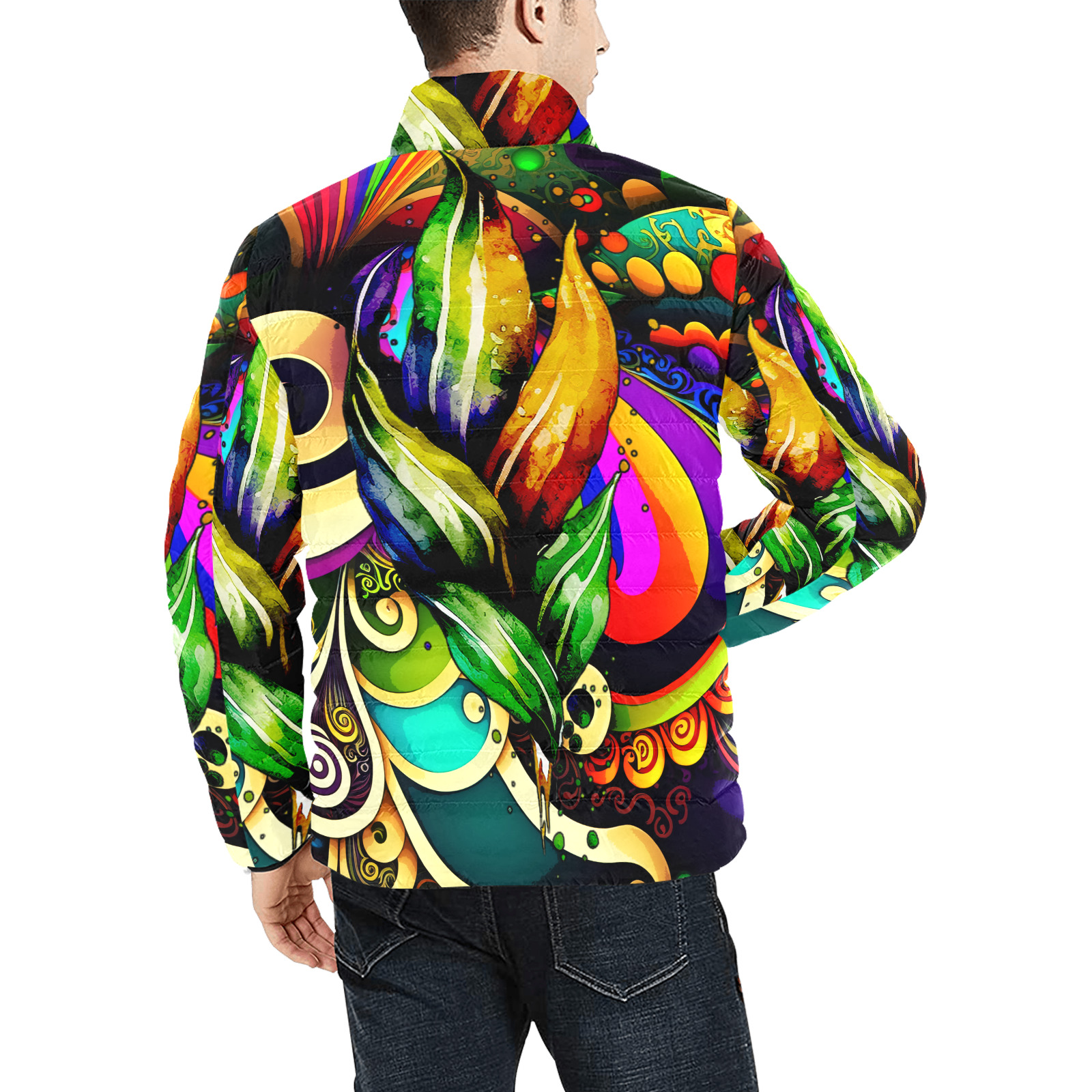 Mardi Gras Colorful New Orleans Men's Stand Collar Padded Jacket (Model H41)