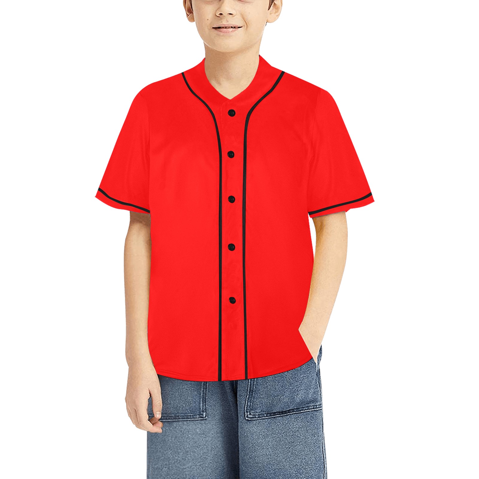 Merry Christmas Red Solid Color All Over Print Baseball Jersey for Kids (Model T50)