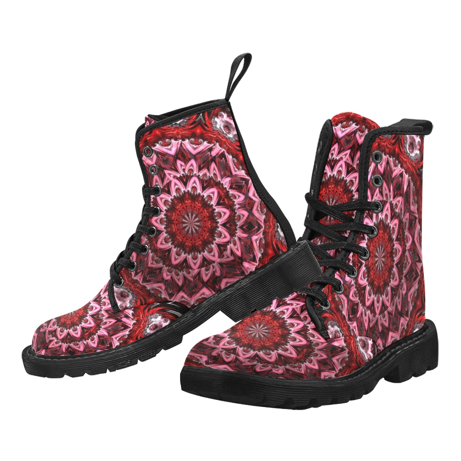Raised Garden of Red and Pink Flowers in the Night  Fractal Abstract Martin Boots for Women (Black) (Model 1203H)