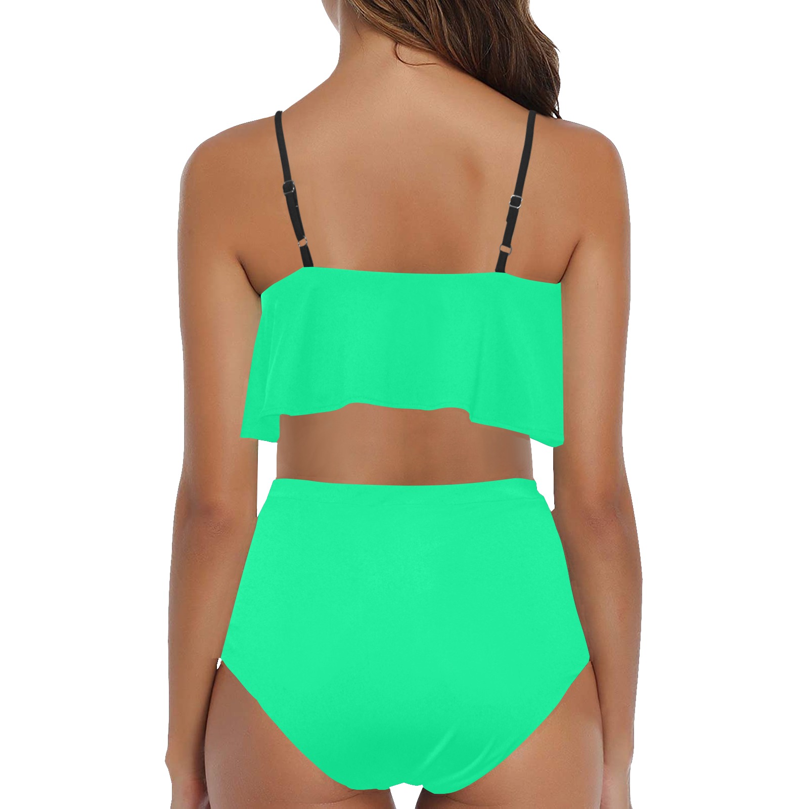 color medium spring green High Waisted Ruffle Bikini Set (Model S13)