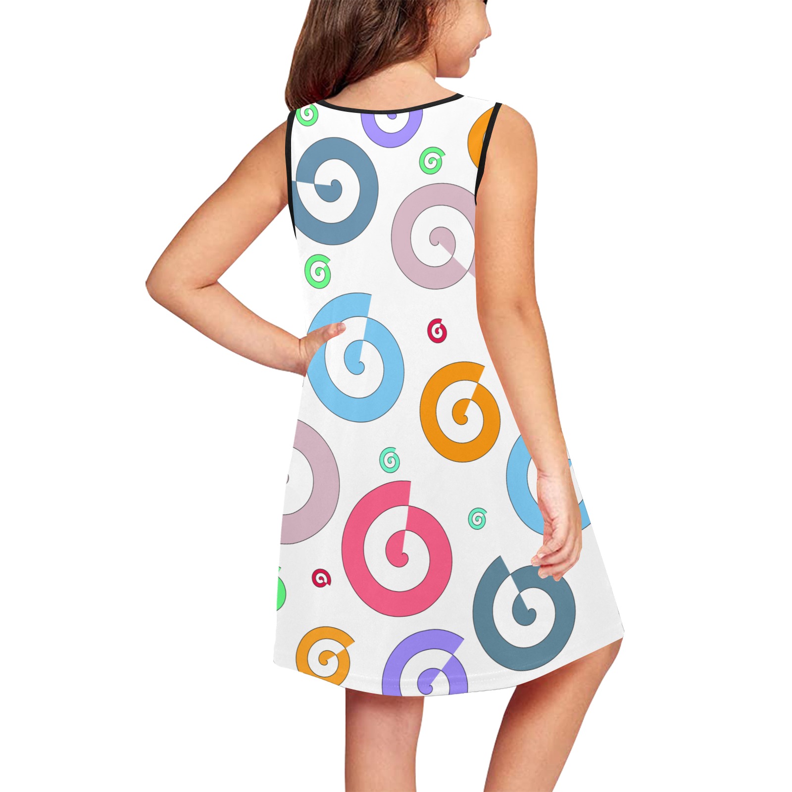 circled Pwht Girls' Sleeveless Dress (Model D58)