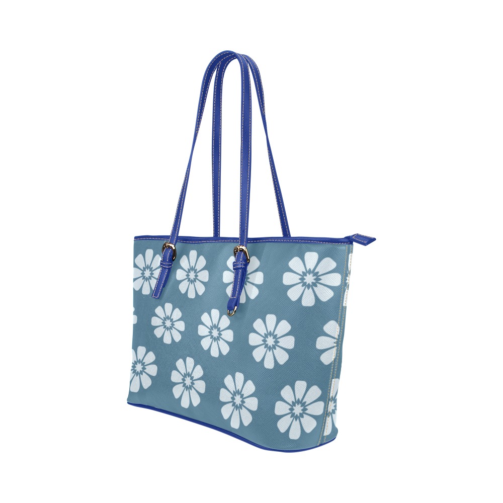 bolso azul floral Leather Tote Bag/Small (Model 1651)