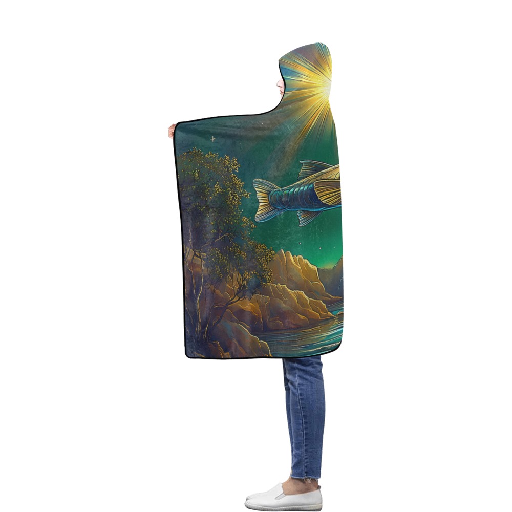 Celestial Swim Flannel Hooded Blanket 50''x60''