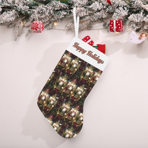 Golden Christmas Nutcrackers Christmas Stocking (Custom Text on The Top)