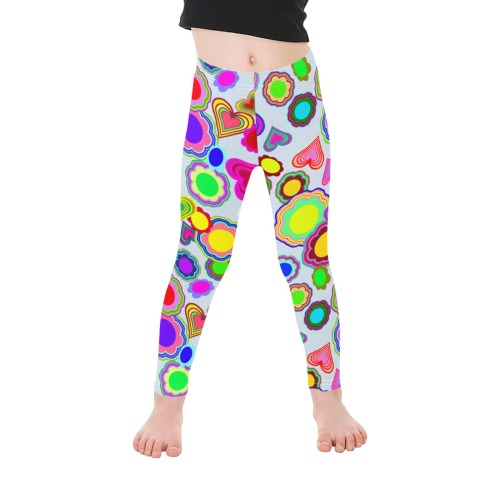 Groovy Hearts and Flowers Blue Kid's Ankle Length Leggings (Model L06)