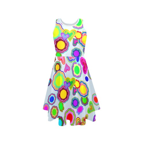 Groovy Hearts and Flowers Blue Sleeveless Expansion Dress (Model D60)