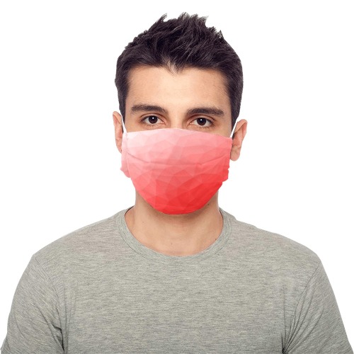 Red gradient geometric mesh pattern Pleated Mouth Mask with Drawstring (Model M06)