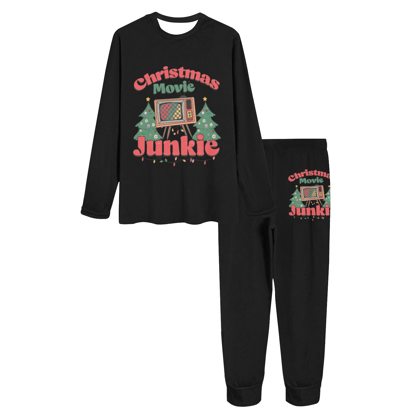 Christmas Movie Junkie (BL) Women's All Over Print Pajama Set