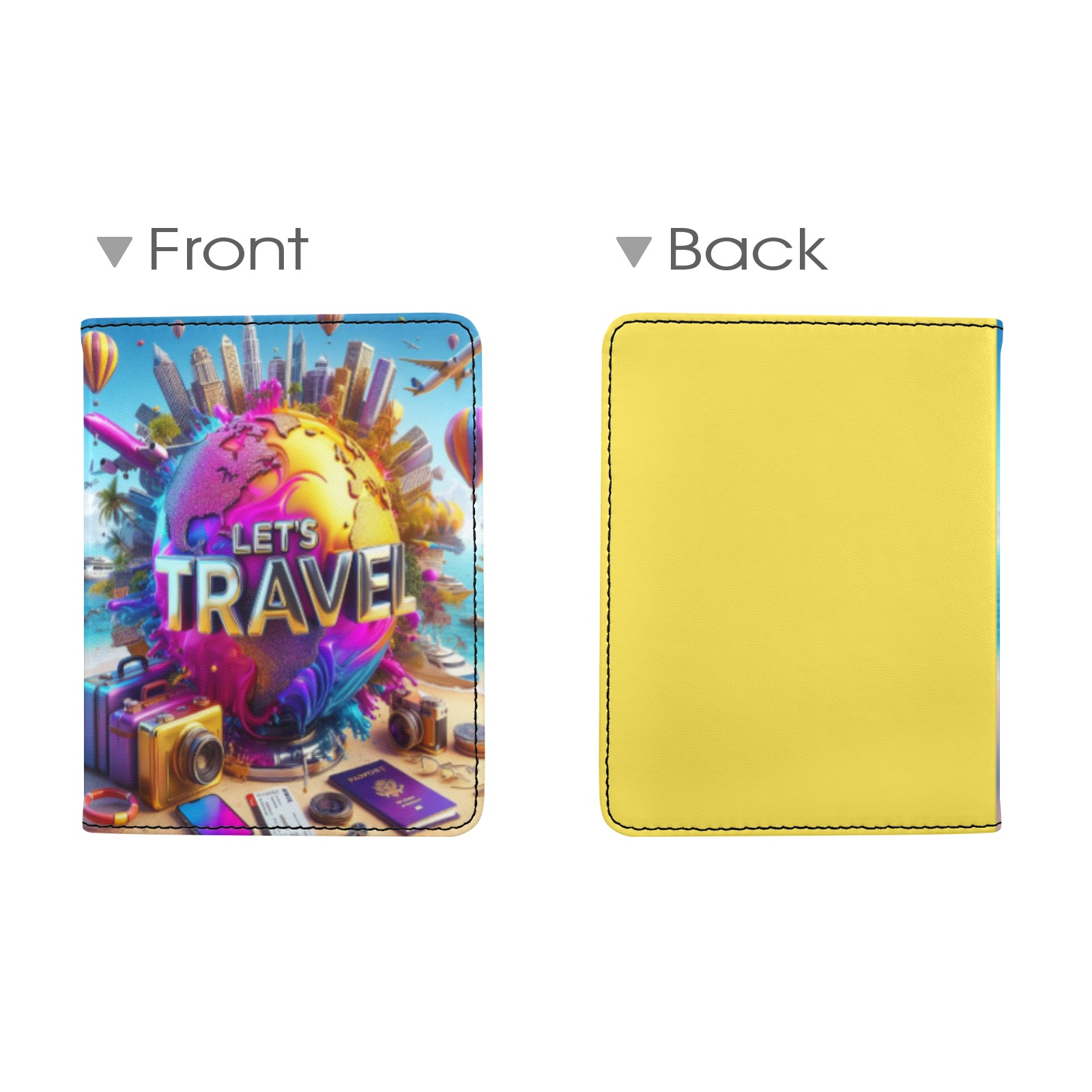 Yellow multicolor Let's Travel Passport Holder