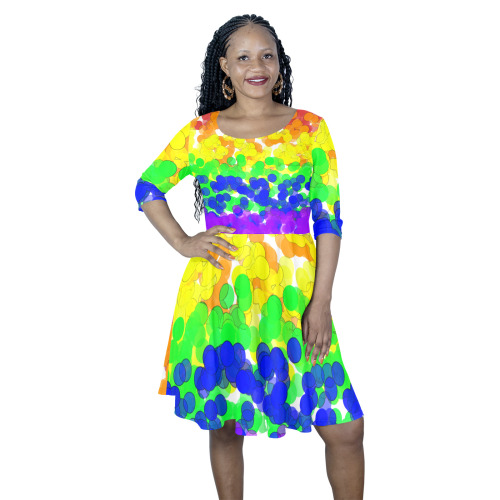 Gay Pride Bokeh Half Sleeve Skater Dress (Model D61)