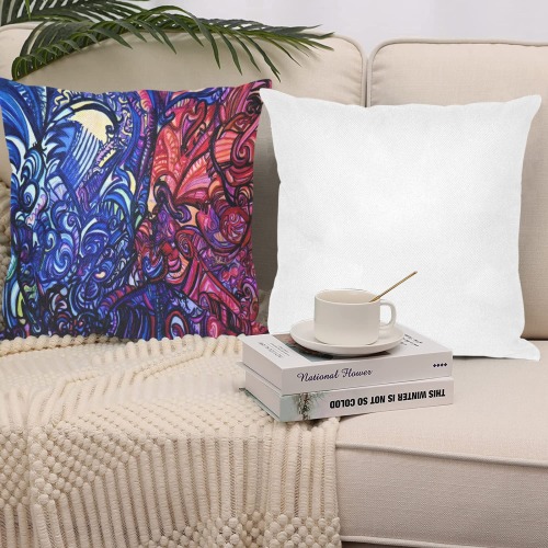 Blue and red abstract graffiti style drawing Linen Zippered Pillowcase 18"x18"(One Side&Pack of 2)