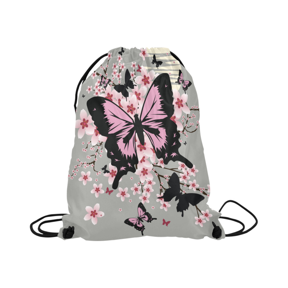 Cherry Blossom Butterflies Large Drawstring Bag Model 1604 (Twin Sides)  16.5"(W) * 19.3"(H)