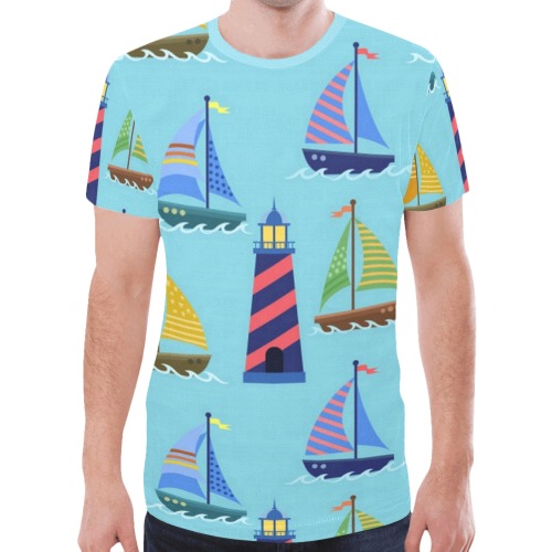 Lighthouses and Sailboats New All Over Print T-shirt for Men (Model T45)