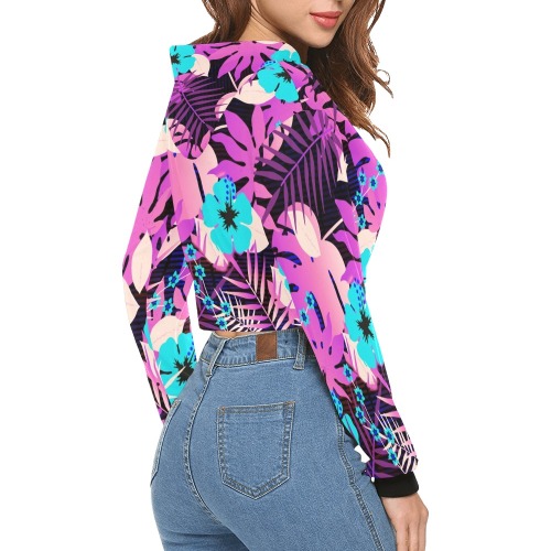GROOVY FUNK THING FLORAL PURPLE All Over Print Crop Hoodie for Women (Model H22)