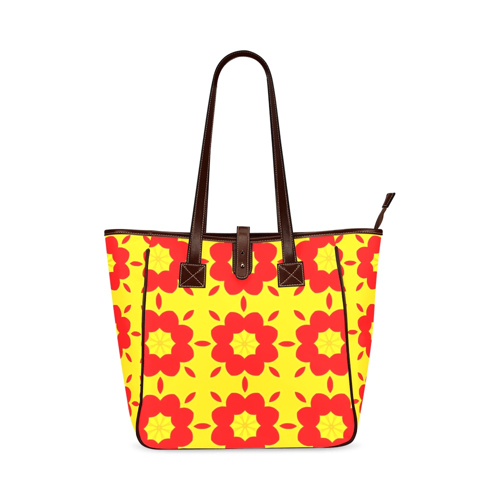 Red Flowers on Yellow Classic Tote Bag (Model 1644)