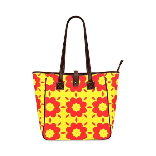 Red Flowers on Yellow Classic Tote Bag (Model 1644)