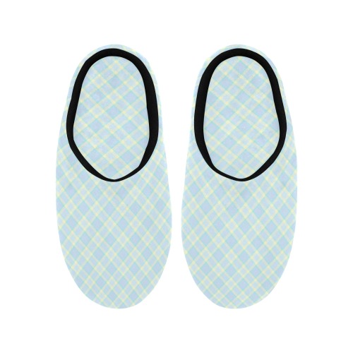 Pastel Baby Boy Plaid Men's Non-Slip Cotton Slippers (Model 0602)