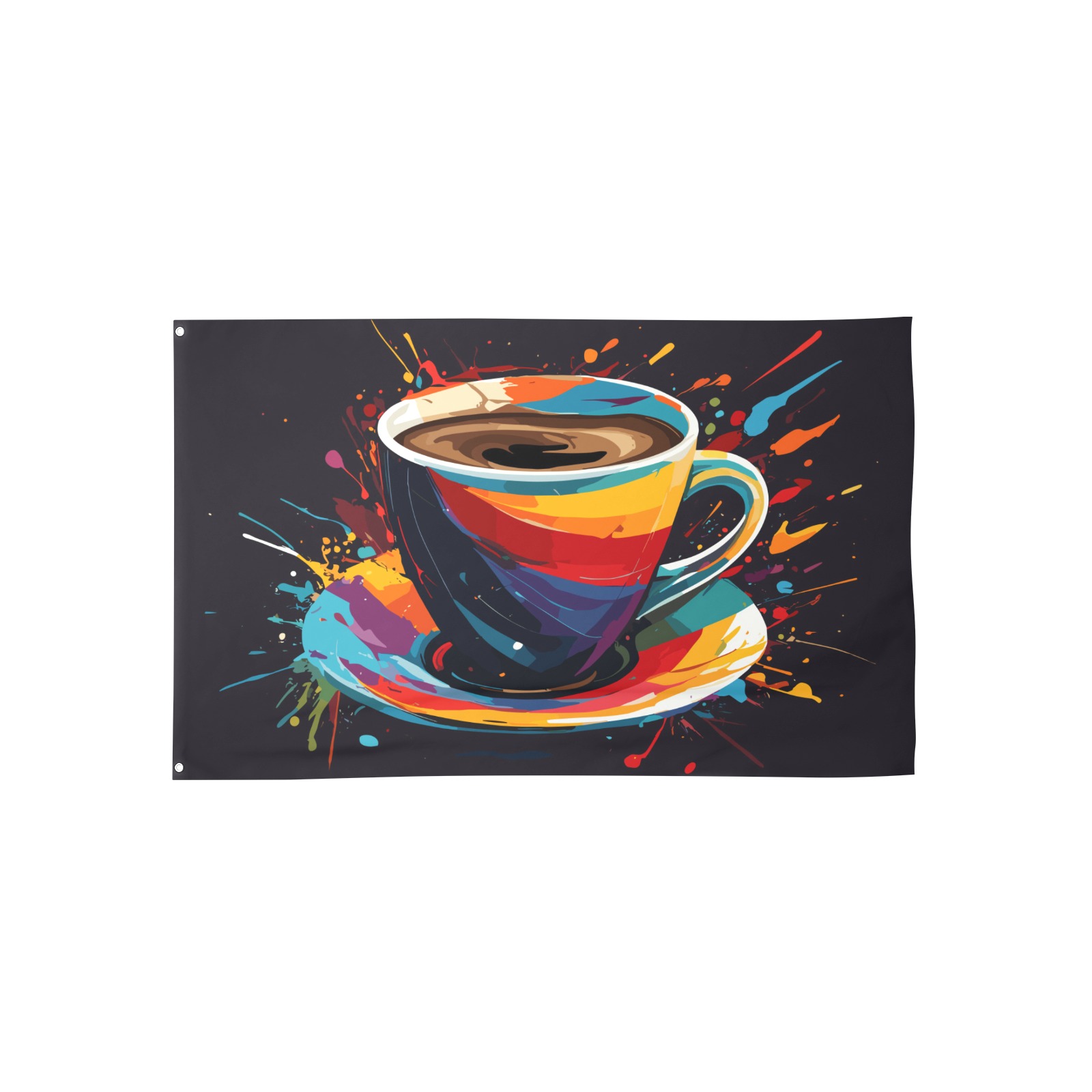Elegant colorful cup of coffee, colors on black House Flag 56"x34.5"
