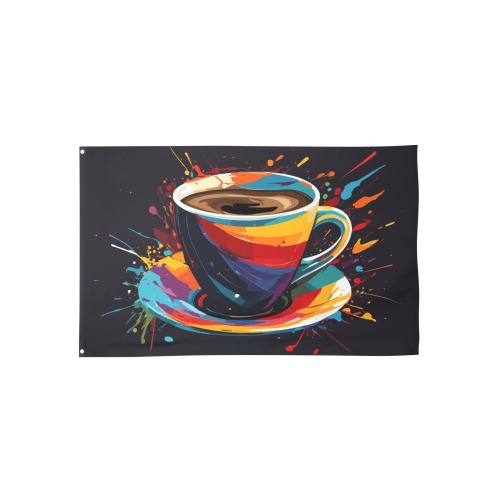 Elegant colorful cup of coffee, colors on black House Flag 56"x34.5"