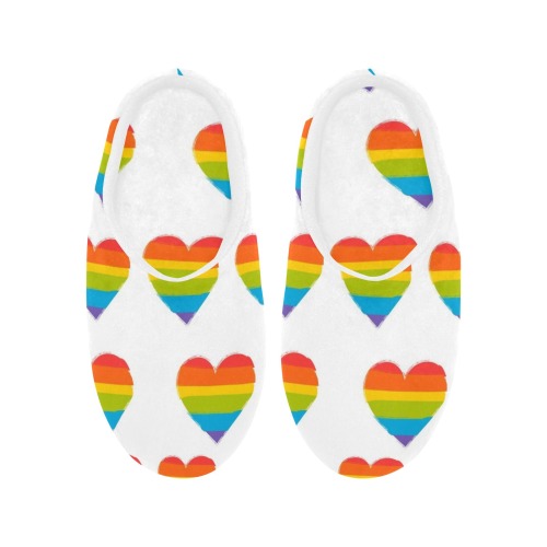 Gay Pride Hearts Women's Non-Slip Cotton Slippers (Model 0602)
