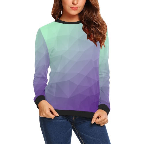 Purple green ombre gradient geometric mesh pattern All Over Print Crewneck Sweatshirt for Women (Model H18)