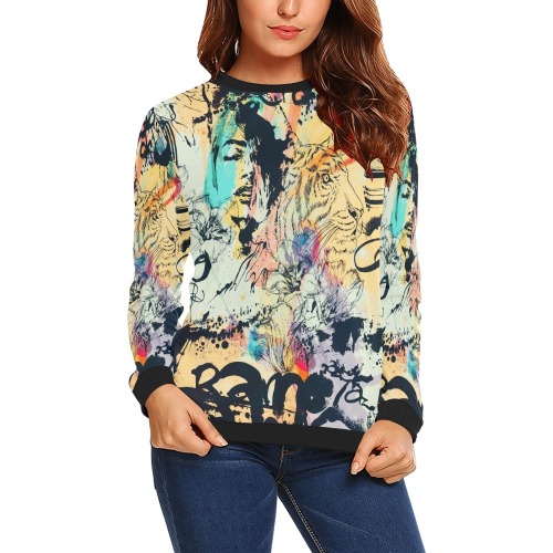 Graffiti-colorful All Over Print Crewneck Sweatshirt for Women (Model H18)