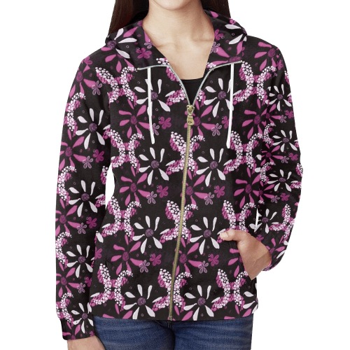 Unique Stylish in Pink All Over Print Full Zip Hoodie for Women (Model H14)