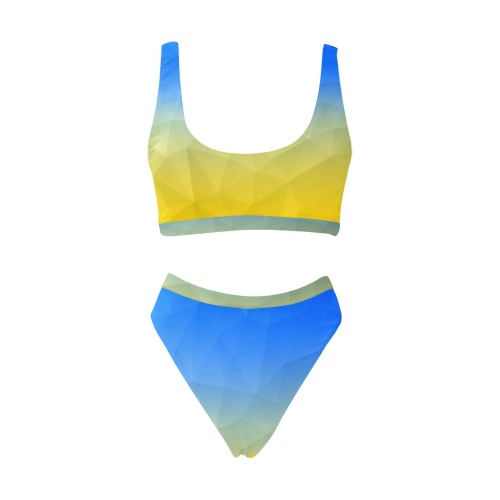 Ukraine yellow blue geometric mesh pattern Sport Top & High-Waisted Bikini Swimsuit (Model S07)