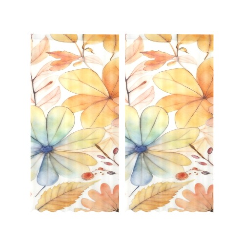 Watercolor Floral 2 Gauze Curtain 28"x84" (Two-Piece)