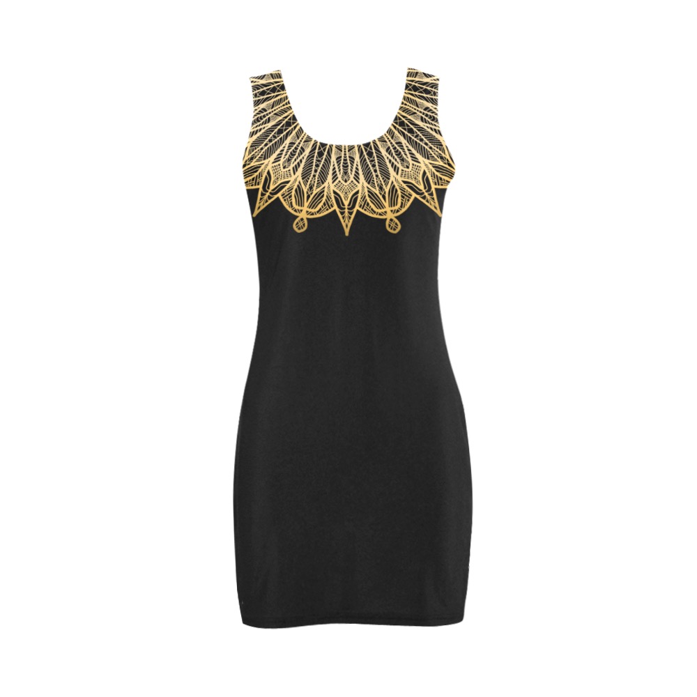 Ô Golden Mandala 78 Collar on Black Medea Vest Dress (Model D06)