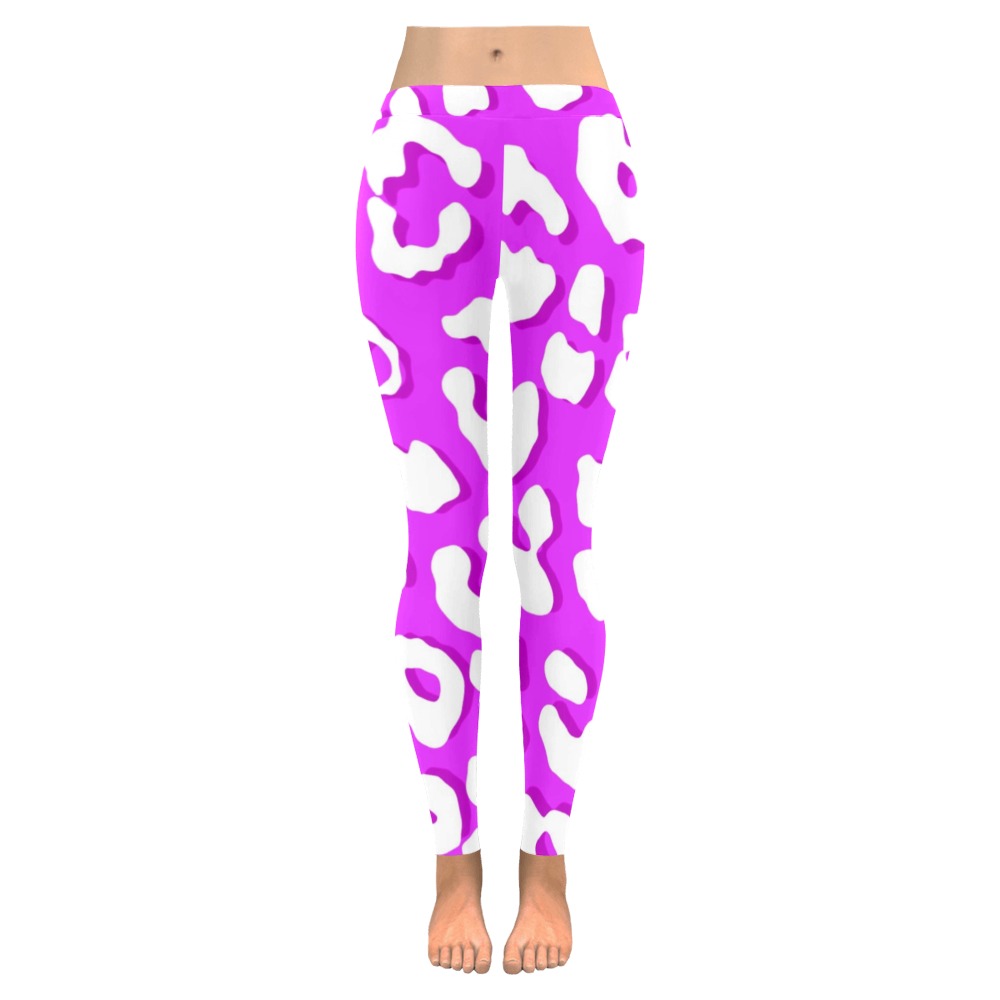 White Leopard Print Pink Women's Low Rise Leggings (Invisible Stitch) (Model L05)