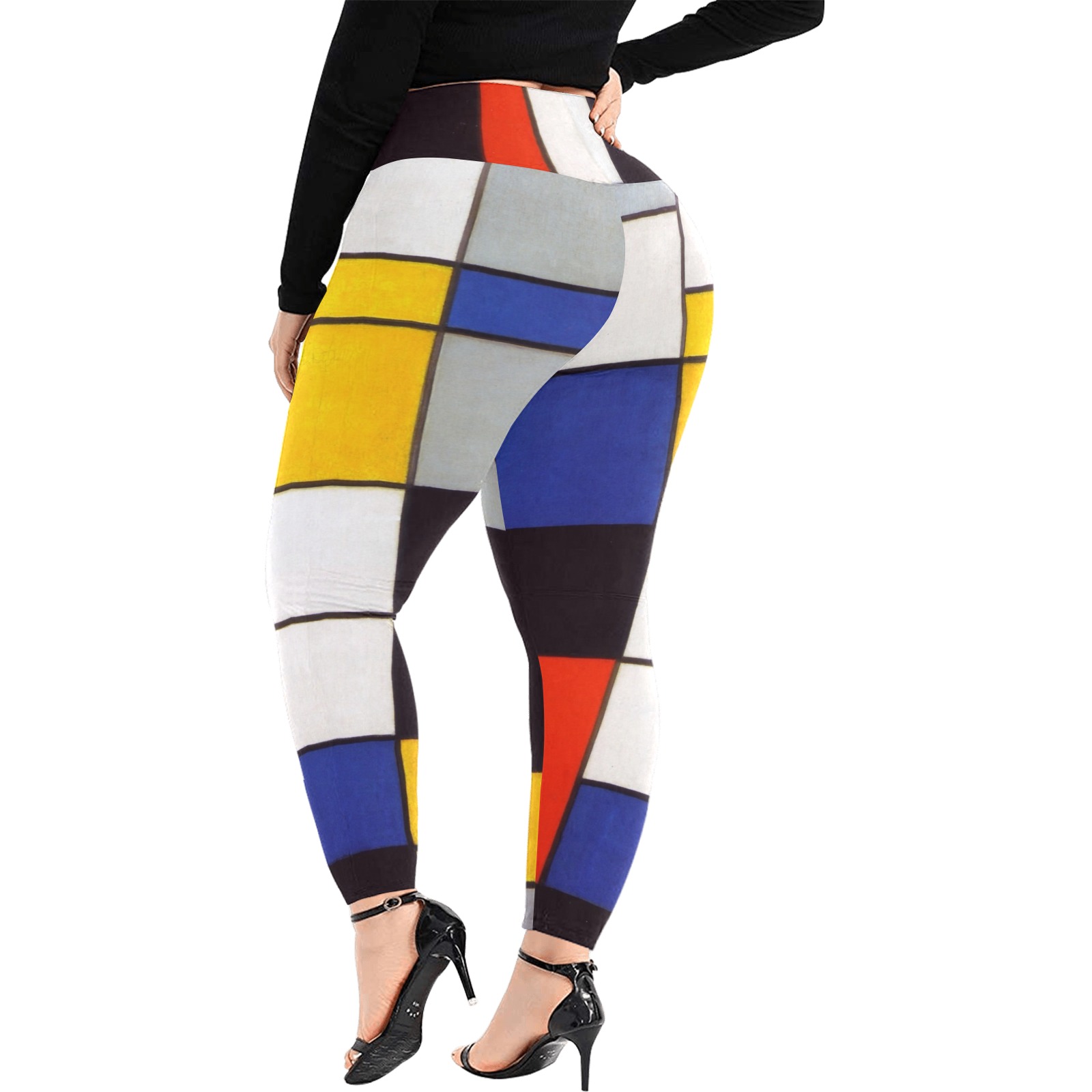 Composition A by Piet Mondrian Women's Extra Plus Size High Waist Leggings (Model L45)