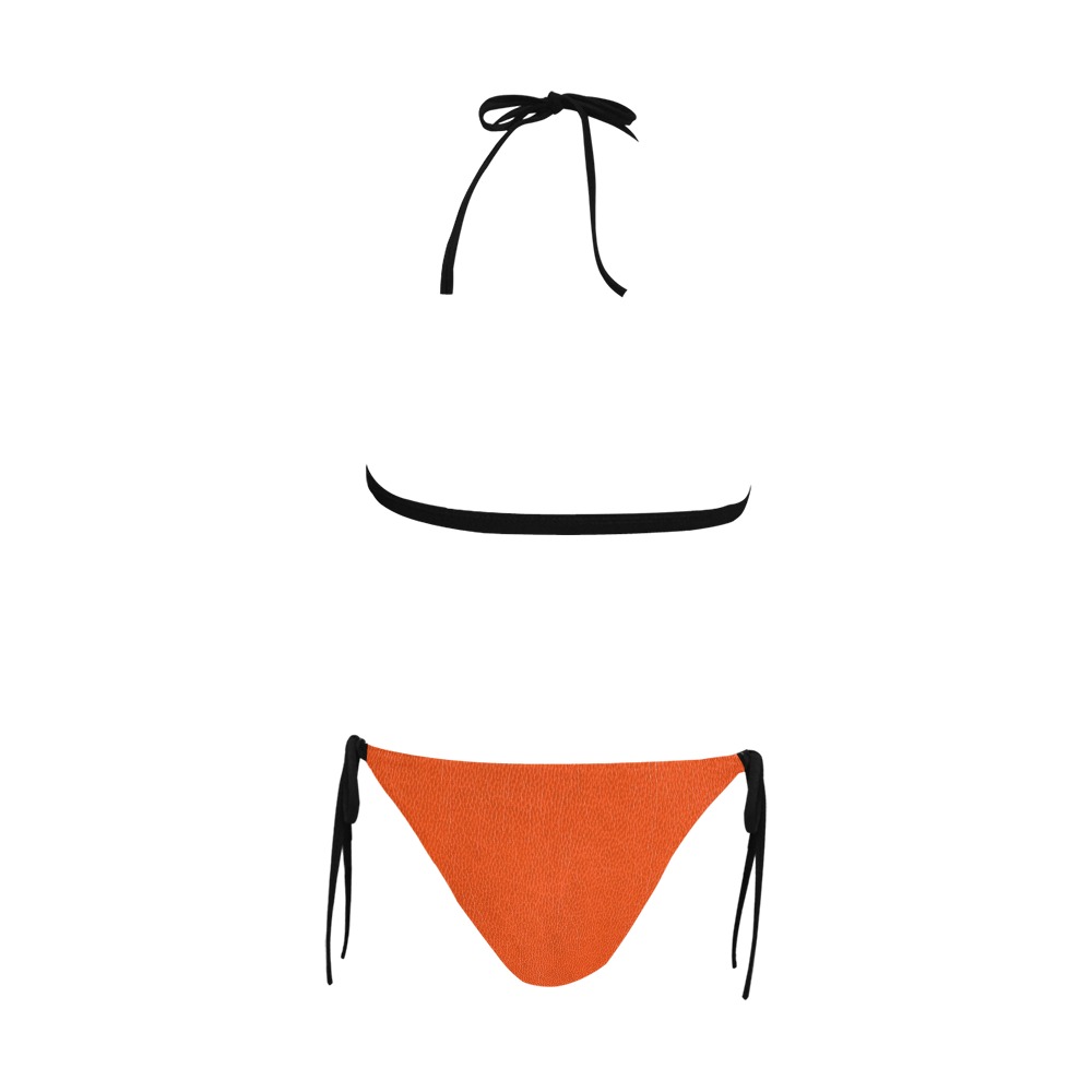 FAUX LEATHER BROWN 4 (2) Buckle Front Halter Bikini Swimsuit (Model S08)